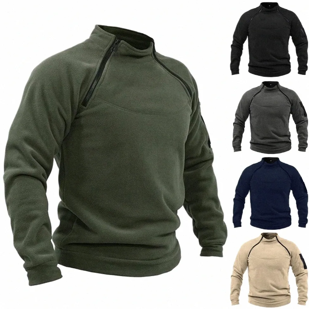 Mannelijke Hoodie Herfst Winter Warm Effen Kleur Opstaande Kraag Outdoor Ademend Tactische Heren Gym Sport Tops u3FM #