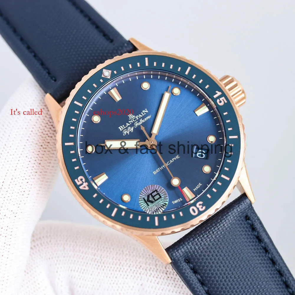 Glow Bathyscaphe Designer montre de luxe Fifty Fathoms étanche 5100 Boper 43.6mm Recherche Montre pour hommes Automatique Forme Mécanique Calendrier