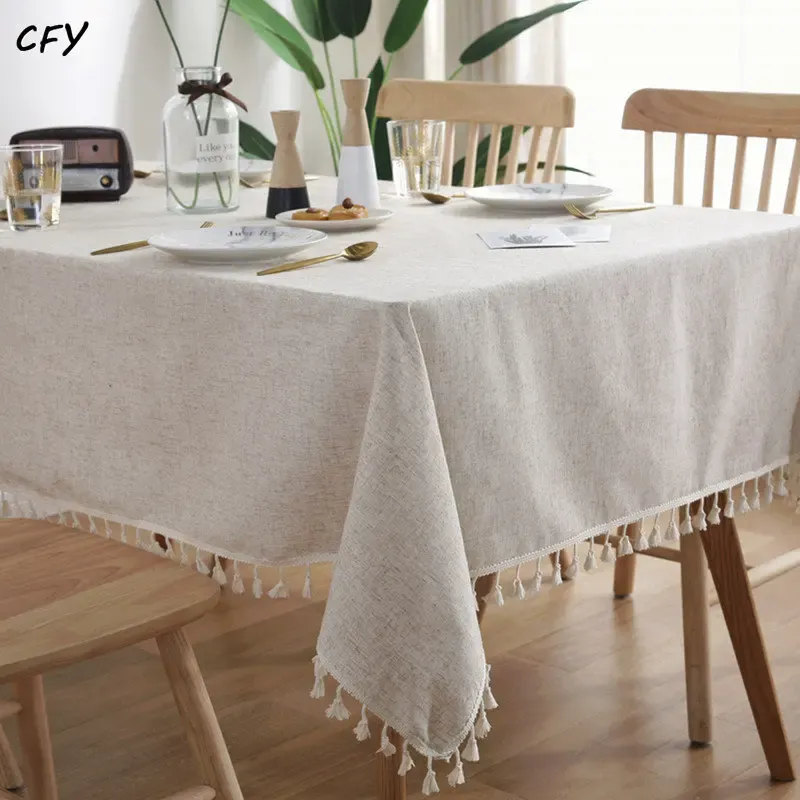 Pads Cotton Linen with Tassel Rectangular Table Cloth Kitchen Table Map Towel Tablecloth for Table Wedding Decor Coffee Table Cover