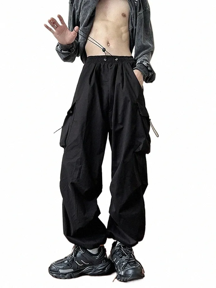 Calças masculinas de samurai preto calças oversize high street fi plush knickerbockers americano macacão de carregamento reto p9Mn #
