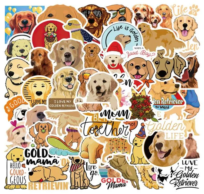 50pcsset poster Small waterproof Skateboard stickers Golden retriever Dogs Pets For notebook laptop bottle Helmet car sticker PVC3923080
