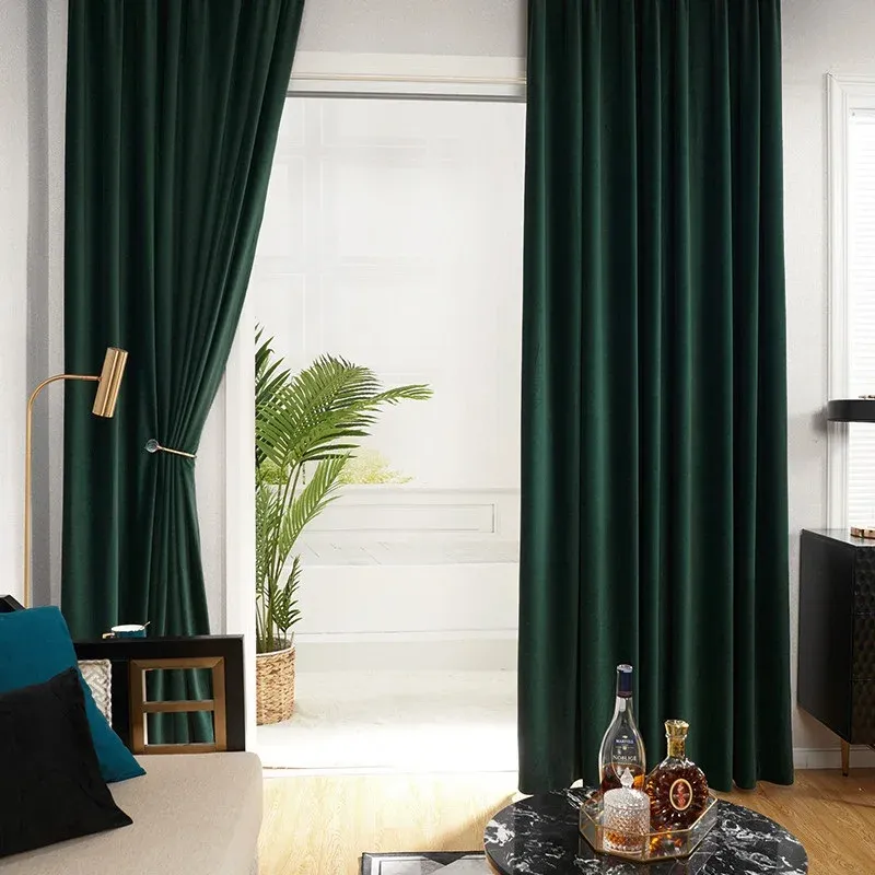 Cortinas nórdicas de veludo, cortinas blackout de veludo verde oliva, para quarto, sala de estar, cor sólida, costura personalizada