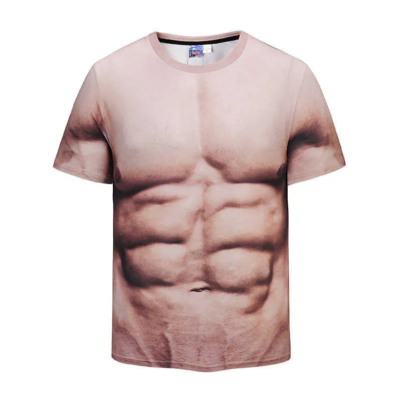 Sexy Muscle Muscle Mens Short Short Spoof Creative Fitness T-shirt Digital Printing