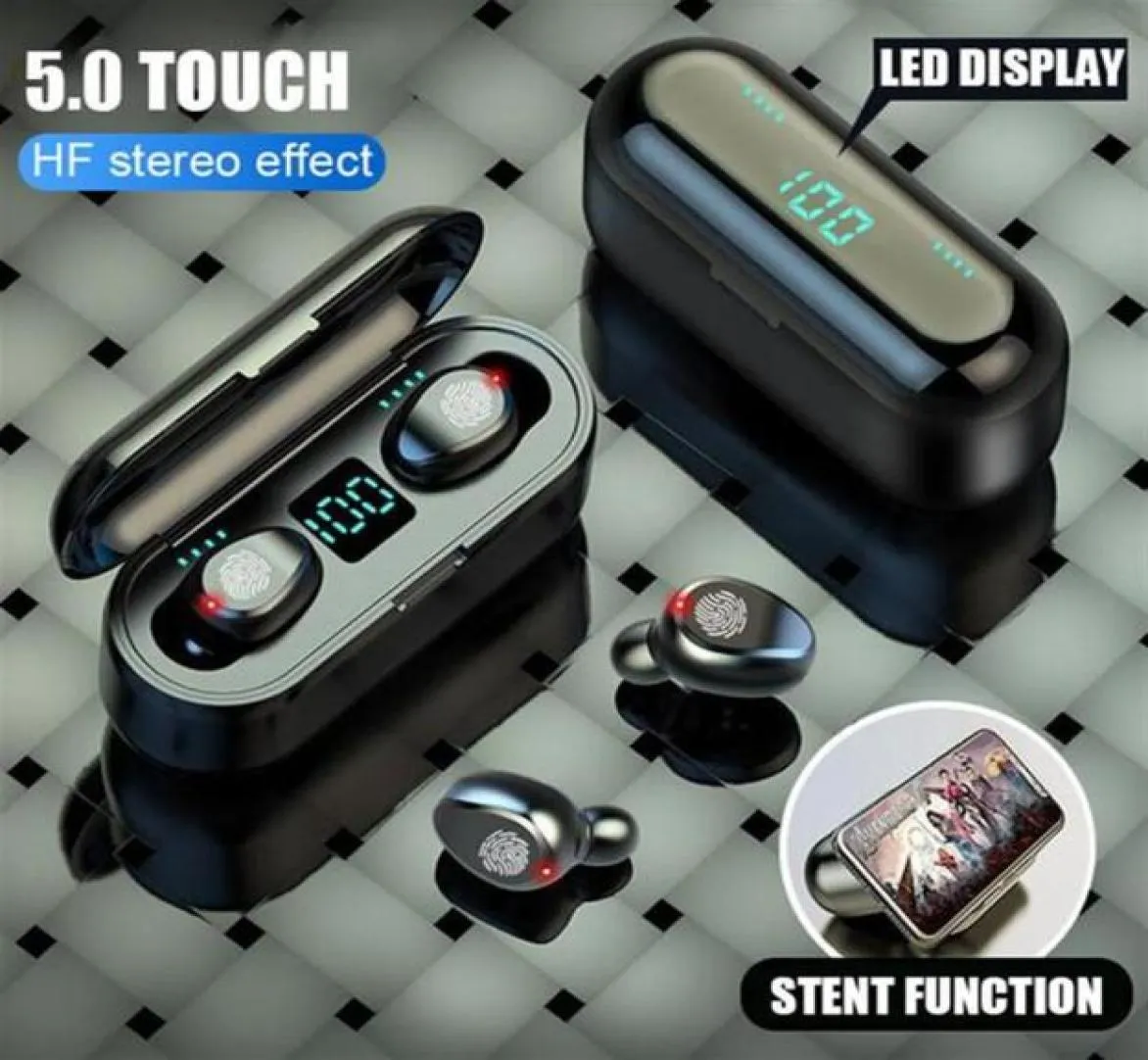 50st F93 TWS trådlöst hörlur Bluetooth V5 0 öronskydd Bluetooth -hörlurar LED -display med 2000mAh Power Bank Headset med Micro2650294