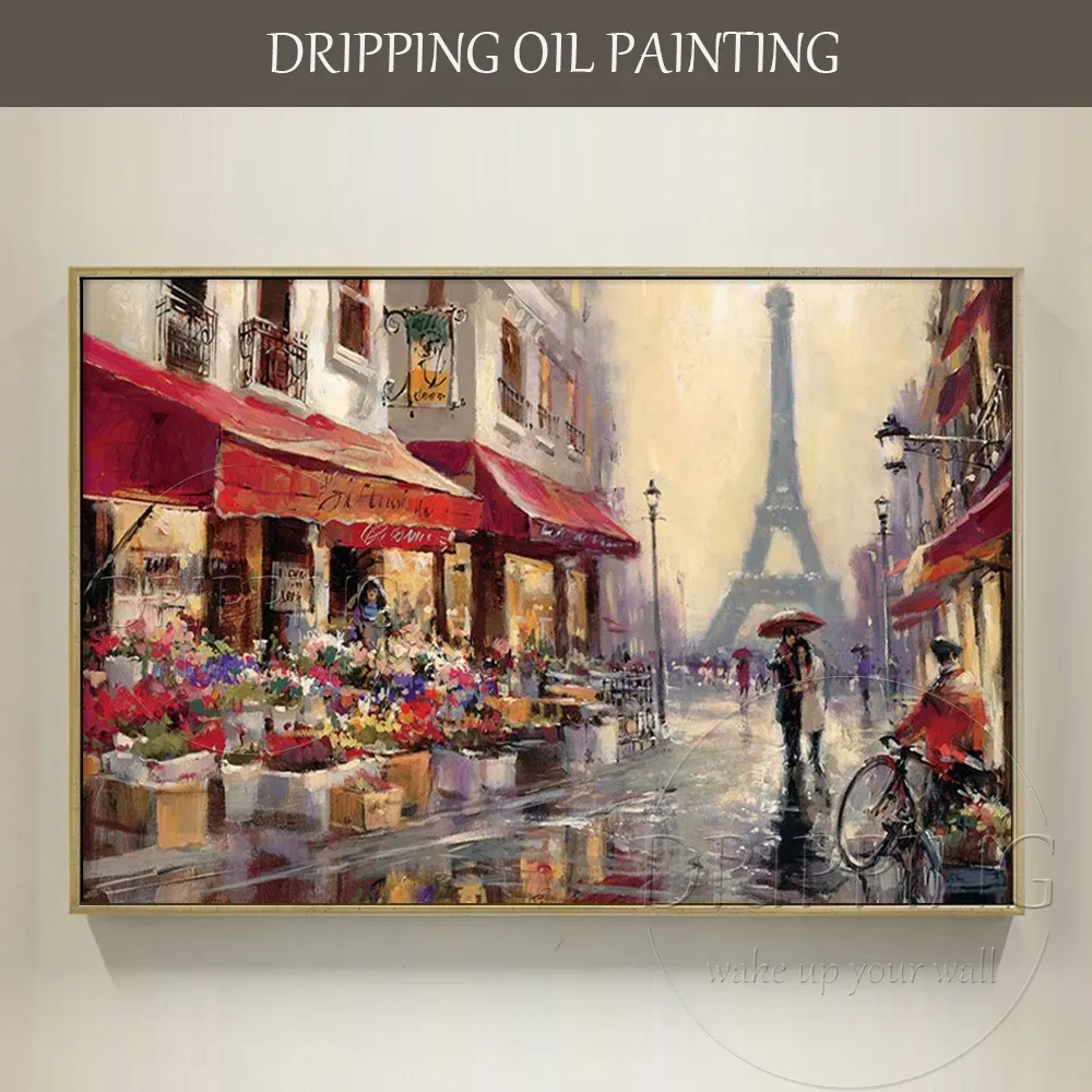 Calligrafia pura dipinta a mano astratta di alta qualità Parigi Street Landscape Pittura a olio su tela Impressionista Street View Pittura acrilica