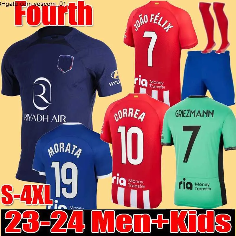23 24 S-4xl Fourth Soccer Jerseys Morata Griezmann Memphis 2023 2024 120th M.llorente Correa Koke Atletico Madrids Lemar Men Kids Kit Kit Football Shirt