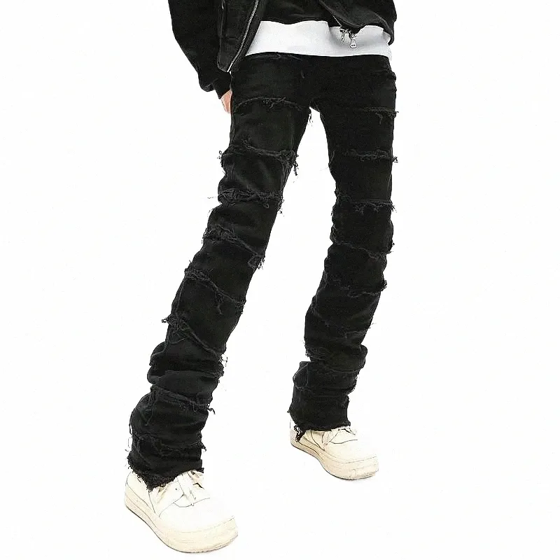 2023 Grunge Clothes Y2K Streetwear Black Slim Stacked Jeans Pants For Men Kanye Hip Hop Women New Lg Trousers Vetements Homme u2hz#