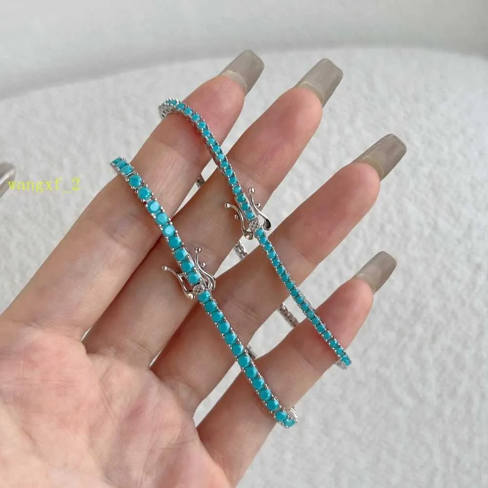 Chaîne de tennis en argent Sterling S925, Zircon Turquoise tissé 2MM 3MM, peut être personnalisé pour les bracelets cadeaux pour hommes et femmes