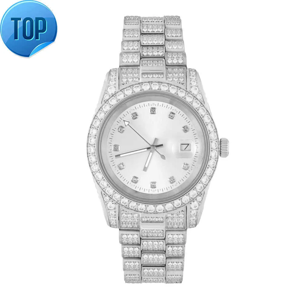 Relógios personalizados masculinos e femininos diamante congelado movimento automático de luxo moda bling dial moldura banda vvs moissanite relógio