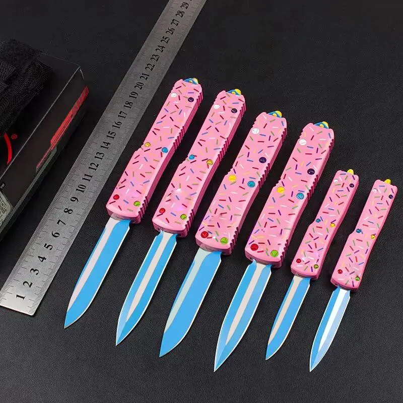 6 Model UT-Version Tatlı Savaşçı Otomatik Knife D2 Blade Havacılık Alüminyum Alüminyum Özel Taktik Cep Pembe Bıçaklar Hediye Bıçıları