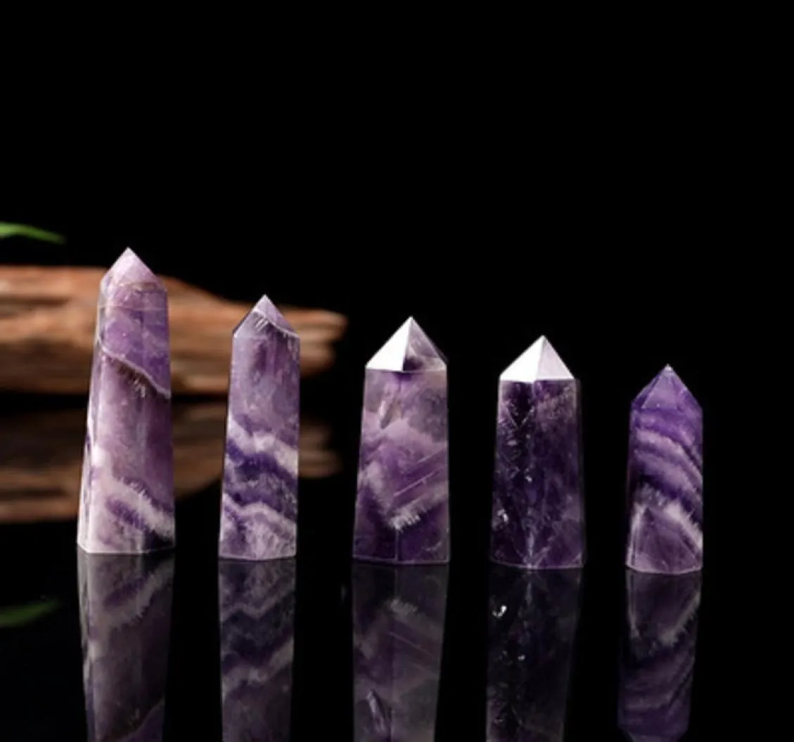 Vermogen Quartz Pijler Droom Amethist Kristallen Toren Kunst Ornament Minerale Healing toverstokken Reiki Natuurlijke zeszijdige Energiesteen Transp7820629