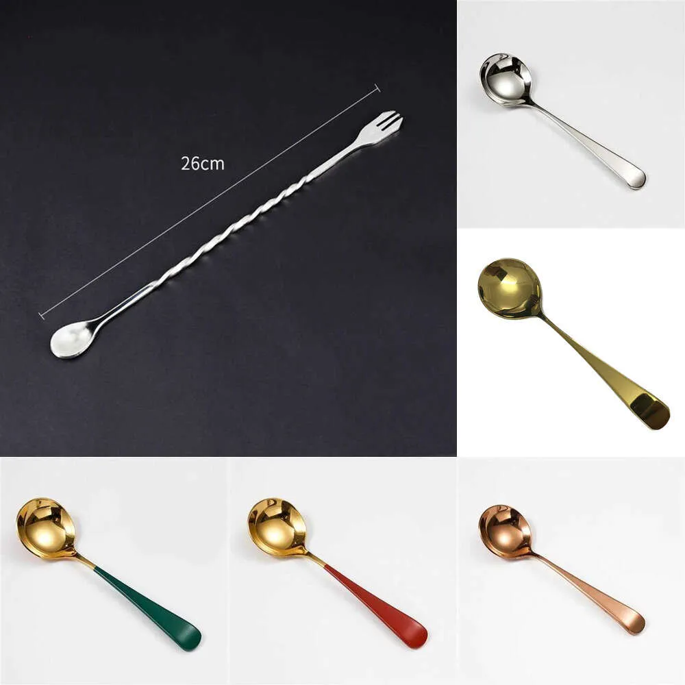 2024 Luxury Stainless Steel Soup Spoons Colorful Round Head Ice Cream Cake Dessert Coffee Mixing Spoon Kitchen Tableware Black Gold