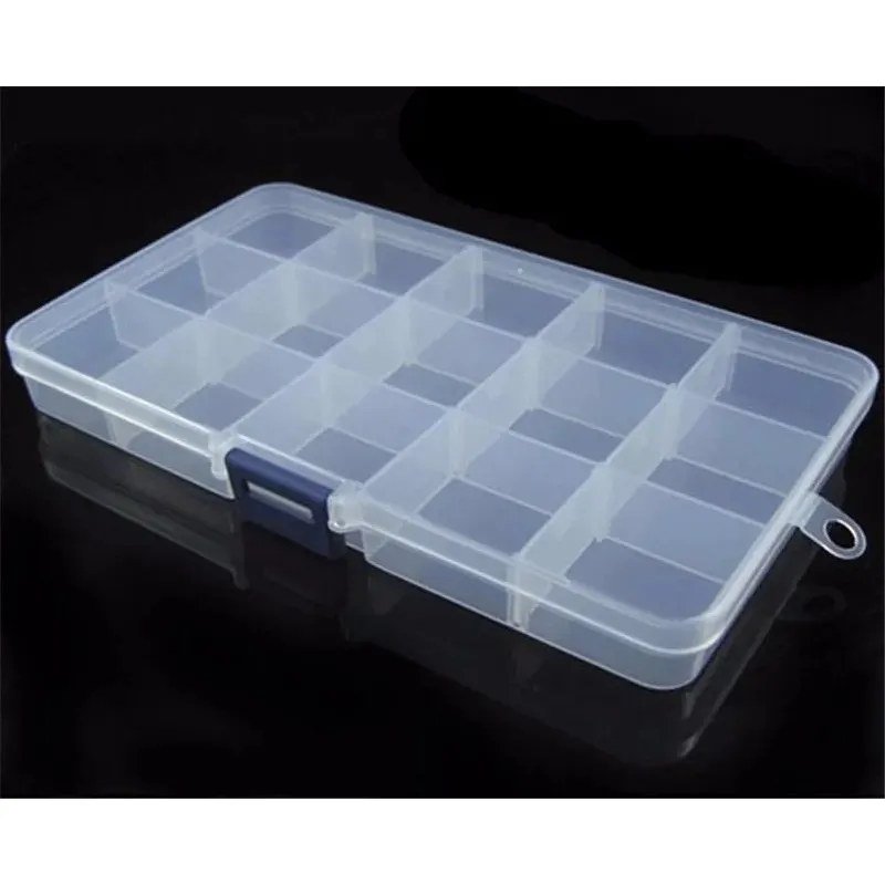 2024 Plastförvaringsfodral Box Holder Container Piller Jewelry Nail Art Tips 15 Grids Makeup Organizer Storage Box