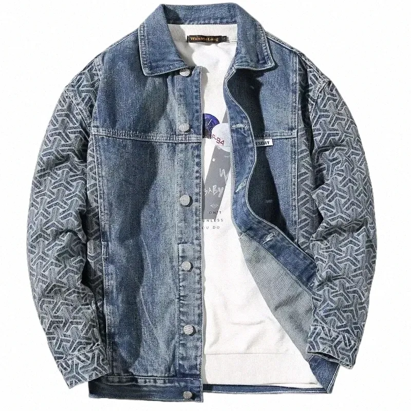 Denim Vestes Homme Automne Modèle Jeans Manteau pour Hommes Géométrie Japonaise Épissé Corée Designer Tendance Pas Cher Prix Élégant Conseil F0JR #