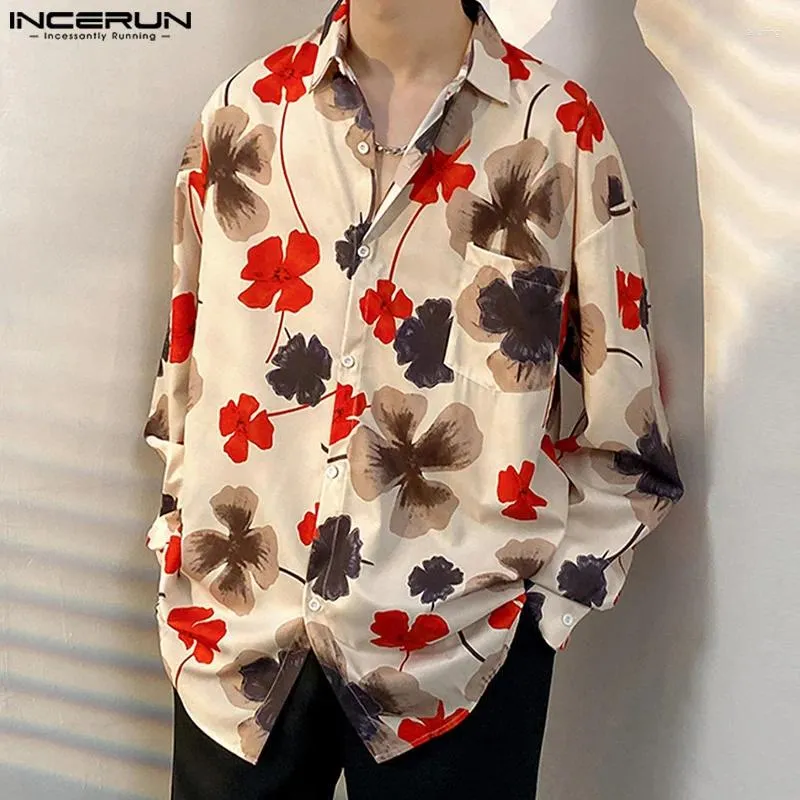 Chemises décontractées pour hommes Incerun Tops 2024 Style coréen Beau motif d'impression d'art Blouse Streetwear Mâle à manches longues Revers S-5XL