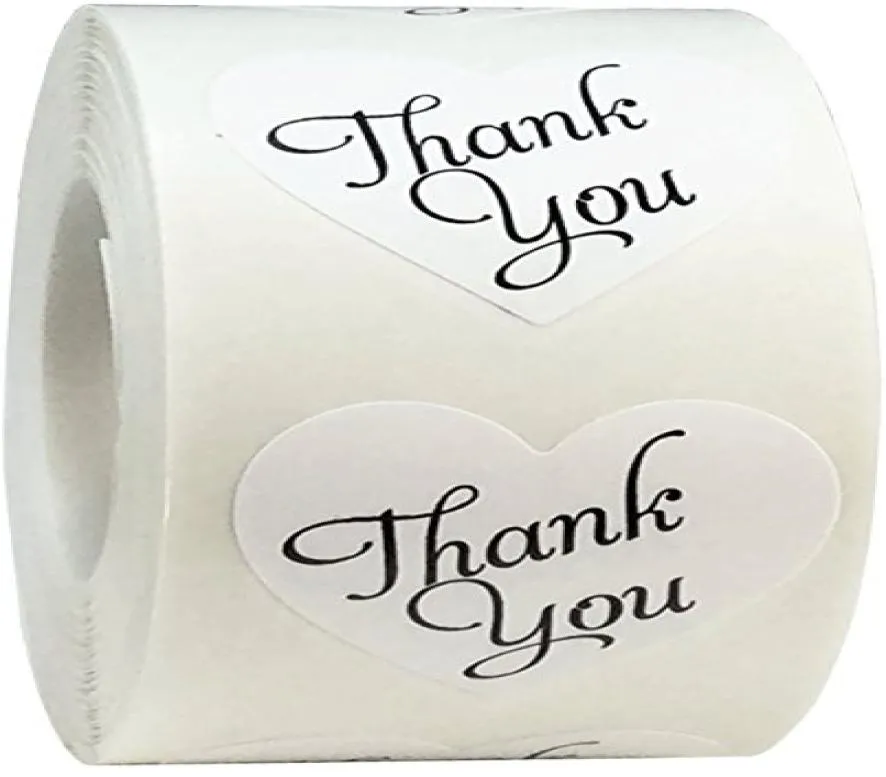 Rollo de pegatinas de agradecimiento para decoración de boda, etiquetas blancas con forma de corazón, 1 pulgada, 500 pegatinas adhesivas, 500 Uds., 1 rollo