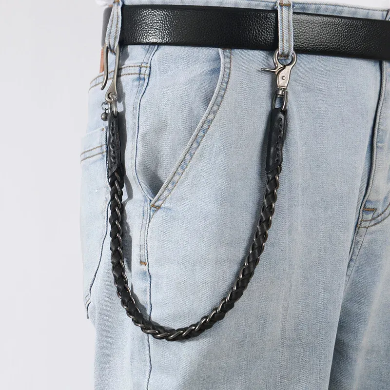 Punk Rock Skórzane metalowe spodnie w talii mężczyźni kobiety Kluczowy łańcuch Kluczowy Pierścień Portfel dżinsy unisex hip-hop biżuteria Prezent 240315