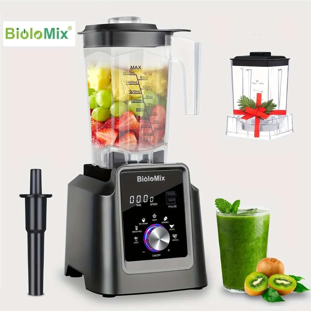 600 ml Biolomix, digitales automatisches Programm, professioneller kommerzieller Mixer, BPA-freier Mixer, Entsafter, Küchenmaschine, ideal für Eis, Smoothies, Obst – inklusive Doppelpack