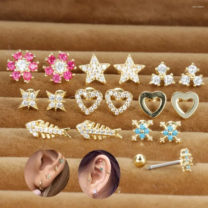 Stud Earrings 2pcs Stainless Steel Star Heart Zircon For Women Small Tragus Cartilage Unisex Earring Piercing Jewelry