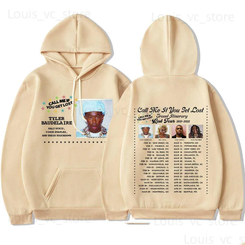 Sweats à capuche pour hommes Sweatshirts Appelez-moi si vous vous perdez Tour Tyler Le Créateur Imprimé Streetwear Hommes Femmes Y2K Surdimensionné Hip Hop Sweat À Capuche Drop Otuwn