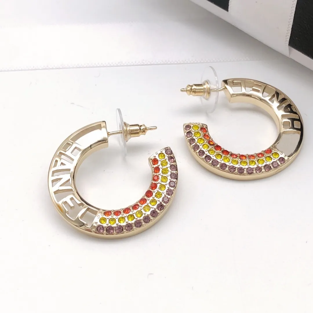 Nouvelles boucles d'oreilles de créateur diamants colorés boucles d'oreilles rondes pour femmes boucle d'oreille anneaux de luxe marque bijoux cadeau