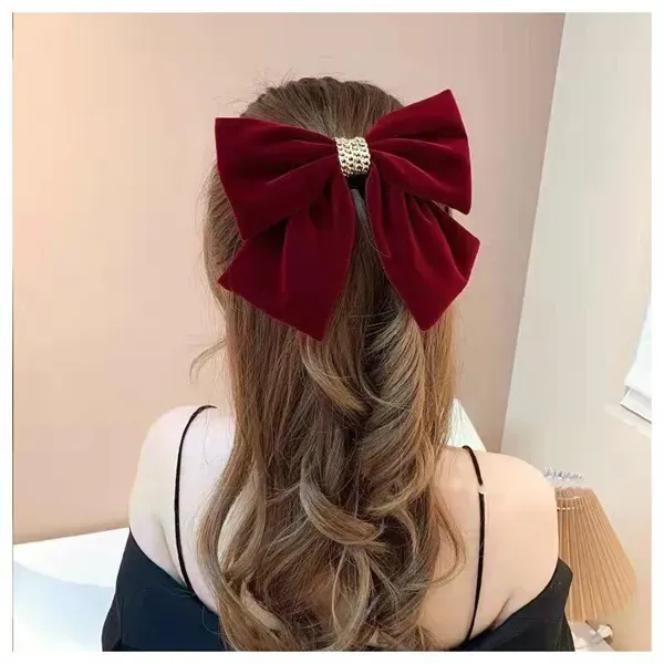 Upgraded velvet bow hair hairpin women's large back of head super immortal soft collapse headdress top clip hairpin