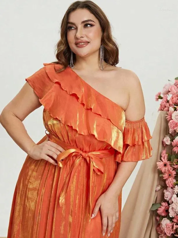 Plus Size Womens Floor-Length A-Line Dress with Double Layers, Slant Neck,  Belt, Solid Color, Natural Waistline, Polyester, Winter Wedding from Dhgate Plus  size Dresses