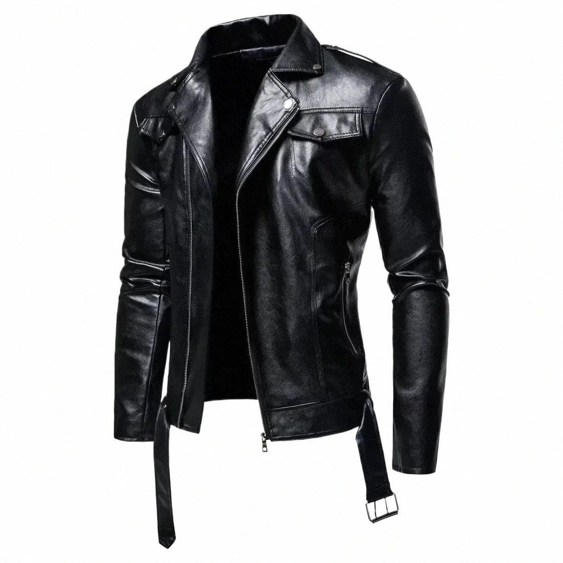 2023 Autumn New Large Men's Polo Collar Men's Motorcycle Leather Coat Pu Fi Leather Jacket Coat C8ft#