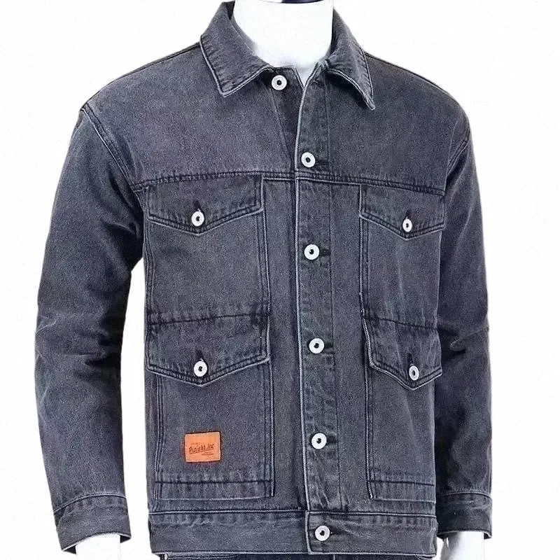 Giacche di jeans Uomo Cargo Jeans Cappotto per uomo Cappotto grigio giapponese Inverno 2023 Lxury Prezzo economico di alta qualità Bordo elegante G D8GN #