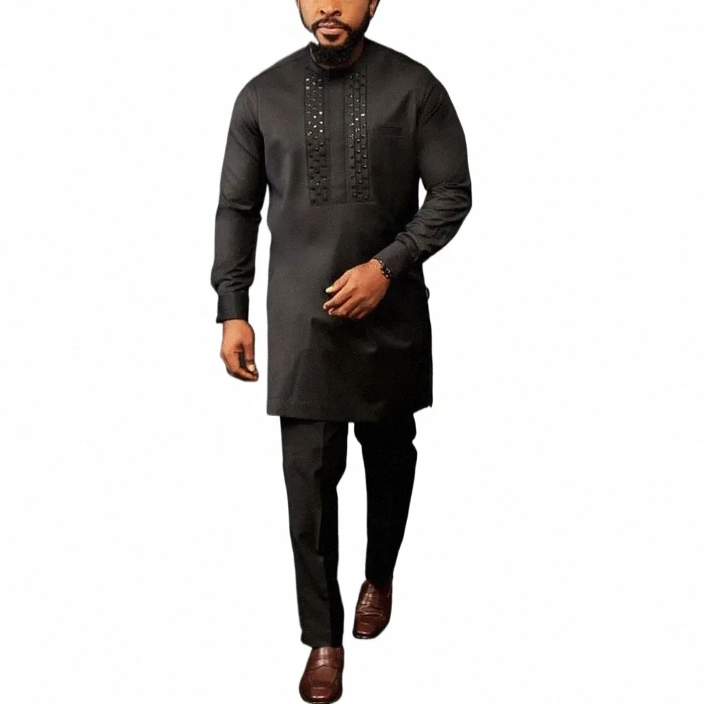 the New Summer Banquet Ethnic Wind Diki Men's Suit Unique Design Persality Flamboyant Lg-Sleeved Top Pants Two-Piece Set G8Km#