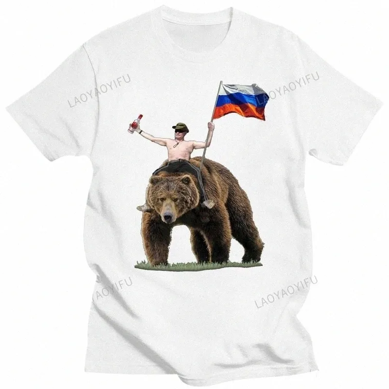 Classico Putin Vodka Orso Russo Uomo Cott Maglietta Vladimir Putin Orso Russia Tee Fi Cool T Shirt O-Collo Streetwear Top X7mP #