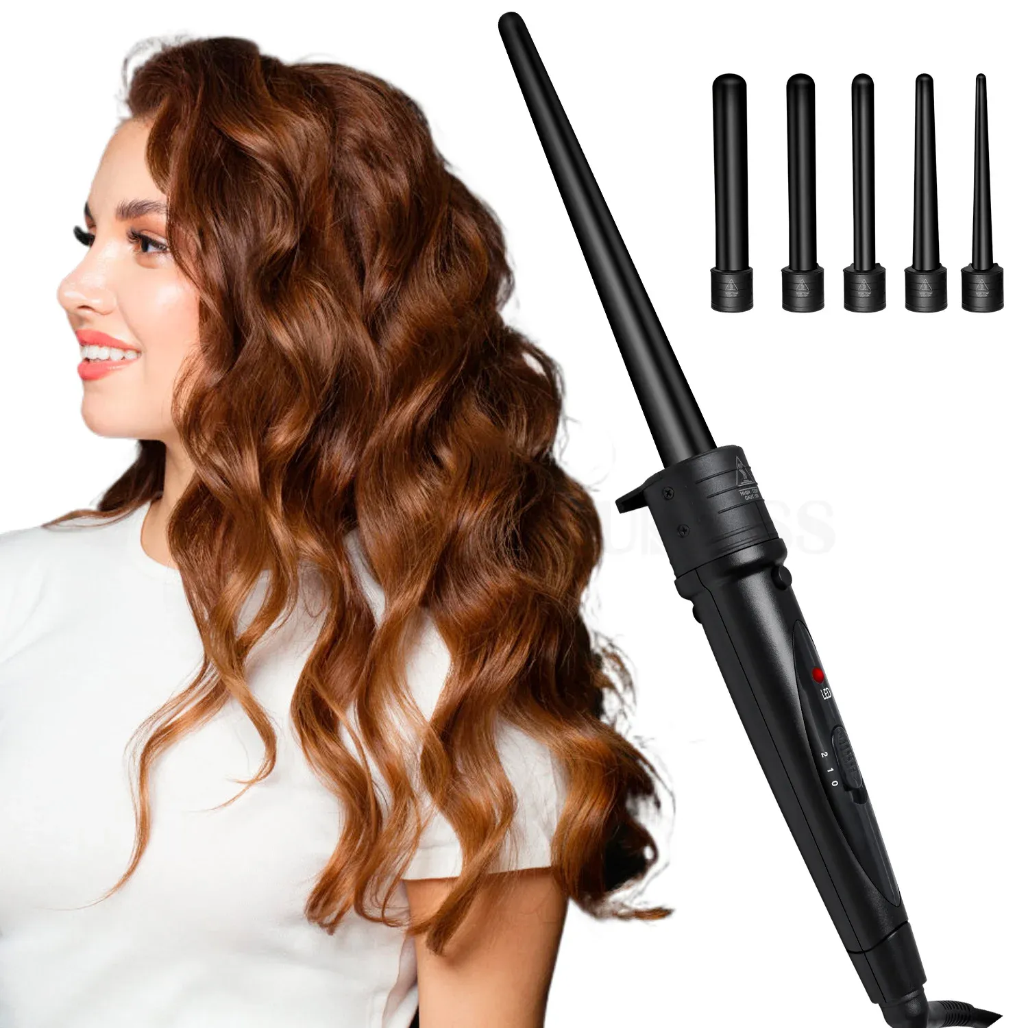 Irons 5 in 1 Curling Iron Wand Set Curling Wand with Interchangeable Ceramic Barrels LCD Temperature Adjustment Hair Curler Barrels