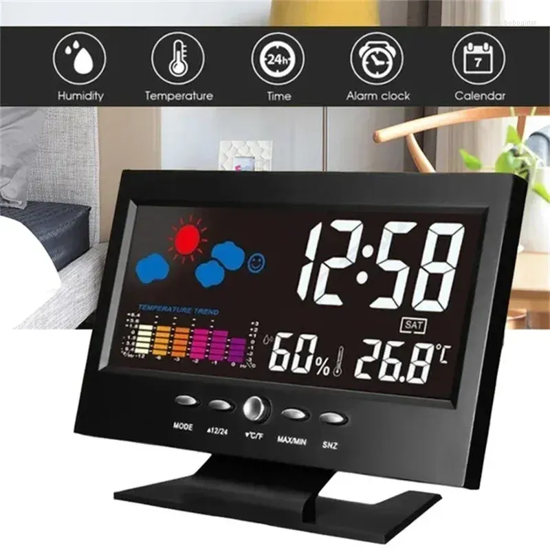 Table Clocks Weather Digital Time/date/week/alarm/temp/humidity/weather/snooze Indoor Backlight Display Station Alarm Led Snooze Clock