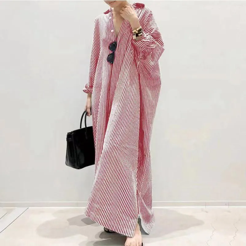 Robes décontractées Femmes Boho Linge Stripe Cardigan surdimensionné Asymétrique pour les femmes 2024 Femme Élégante Luxe Robe