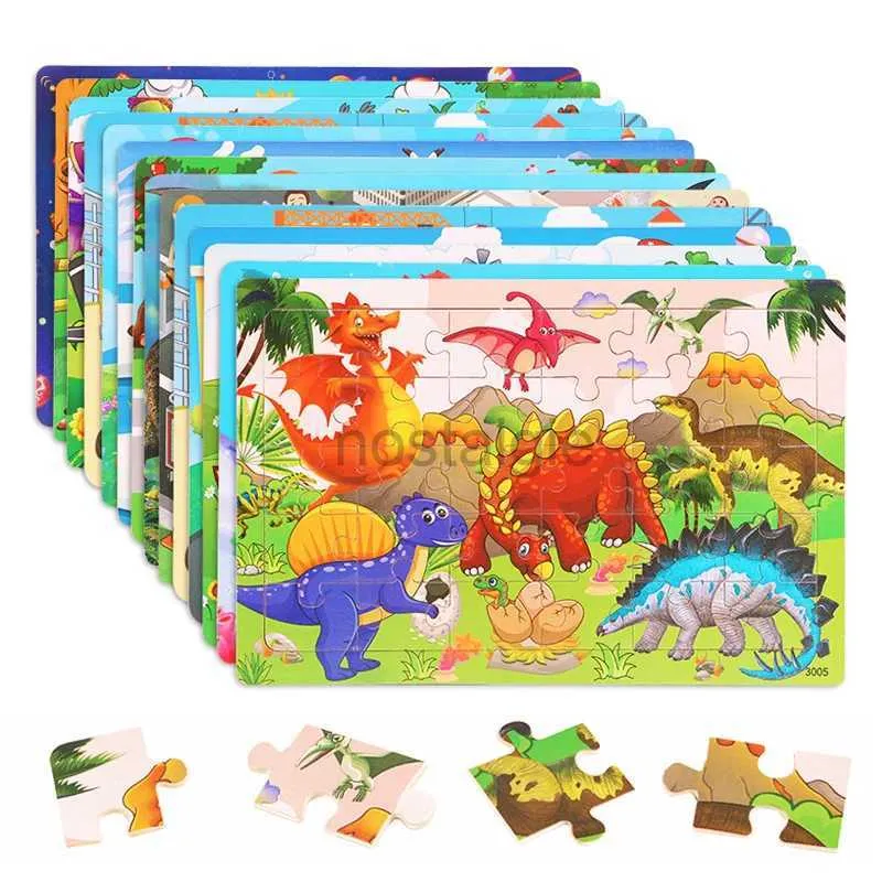 Inteligence Zabawy Economy 30piece Montessori 3D Puzzle Cartoon Animal Wooden Jigsaw Game Board Game Educational Toys for Children Prezenty 24327