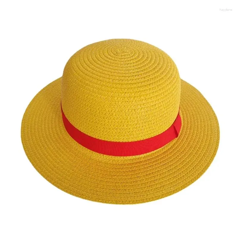 Wide Brim Hats 2024 Luffy Straw Hat Anime Cartoon Cosplay Cap Accessories For Women Men Kids Summer Sun