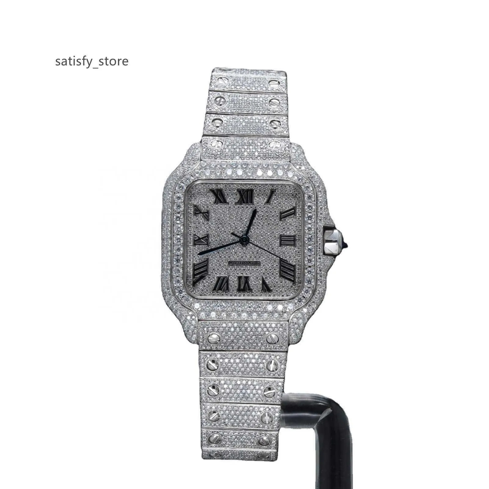 Topp märke 45mm guld lyxklocka helt isat ut Silver Lab -odlade Moissanite VVS Diamond Watches Roman Numal Hip Hop Quartz