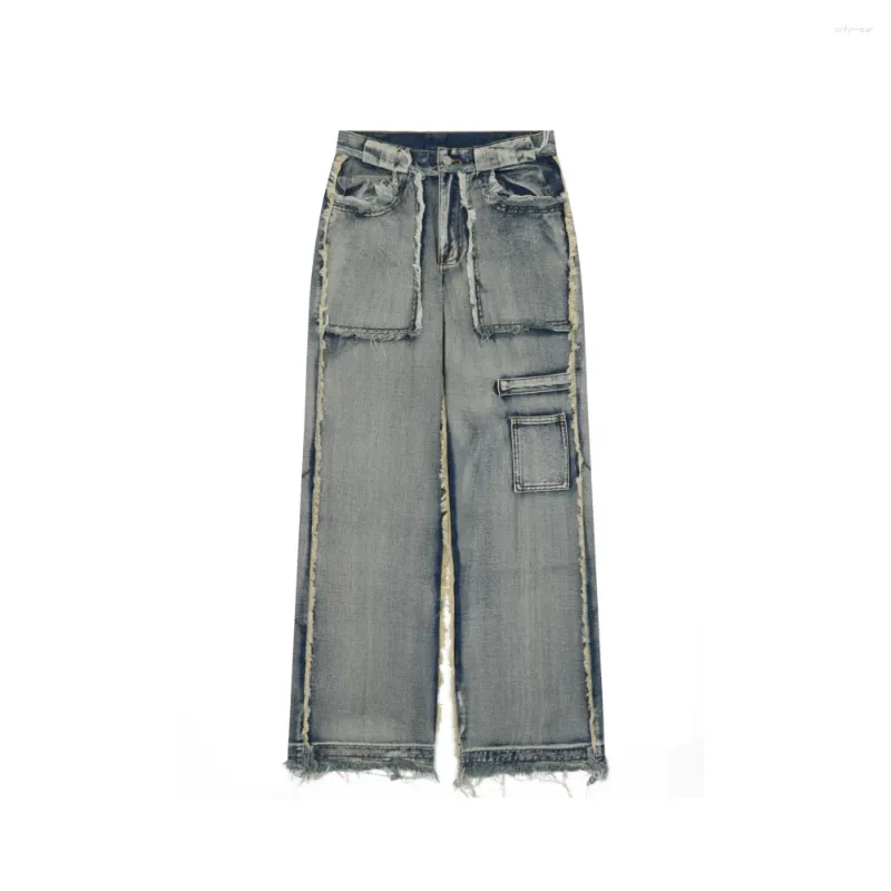 Jeans pour femmes Glands effilochés Pantalon Goth en détresse Pantalon Vintage Boyfriend Esthétique Jambe Large Grunge Denim Pour Femmes Hommes Streetwear