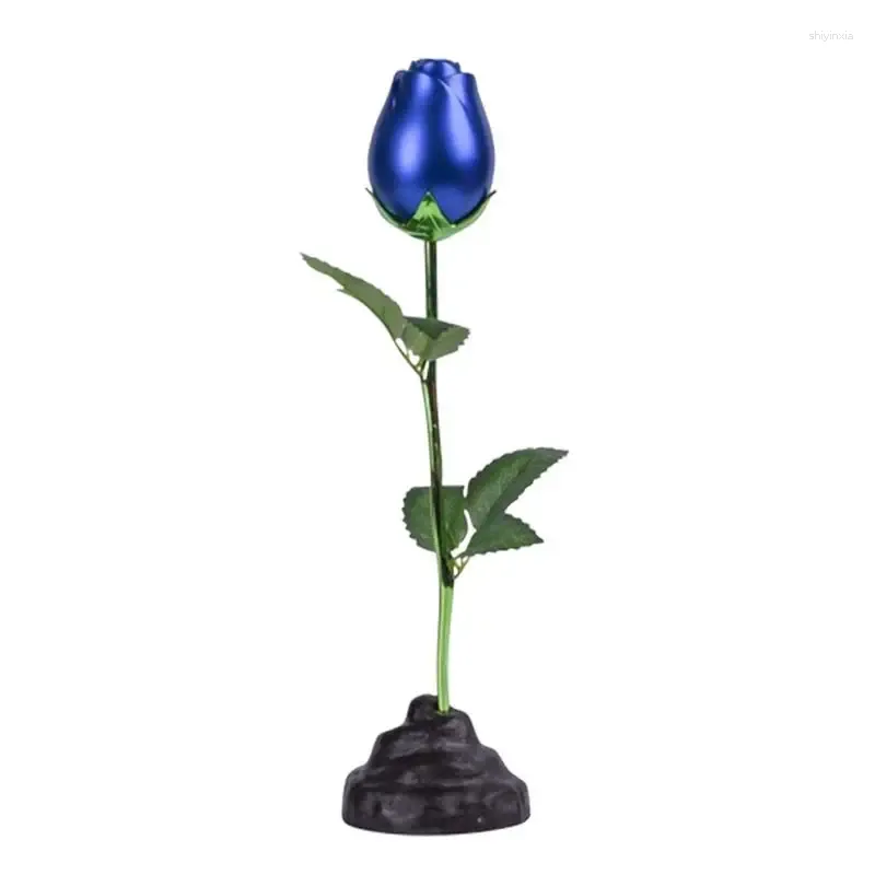 Decorative Flowers Metal Rose Realistic Free Standing Flower Figure Artificial Valentine Day Gifts Tabletop Ornament Home Decor