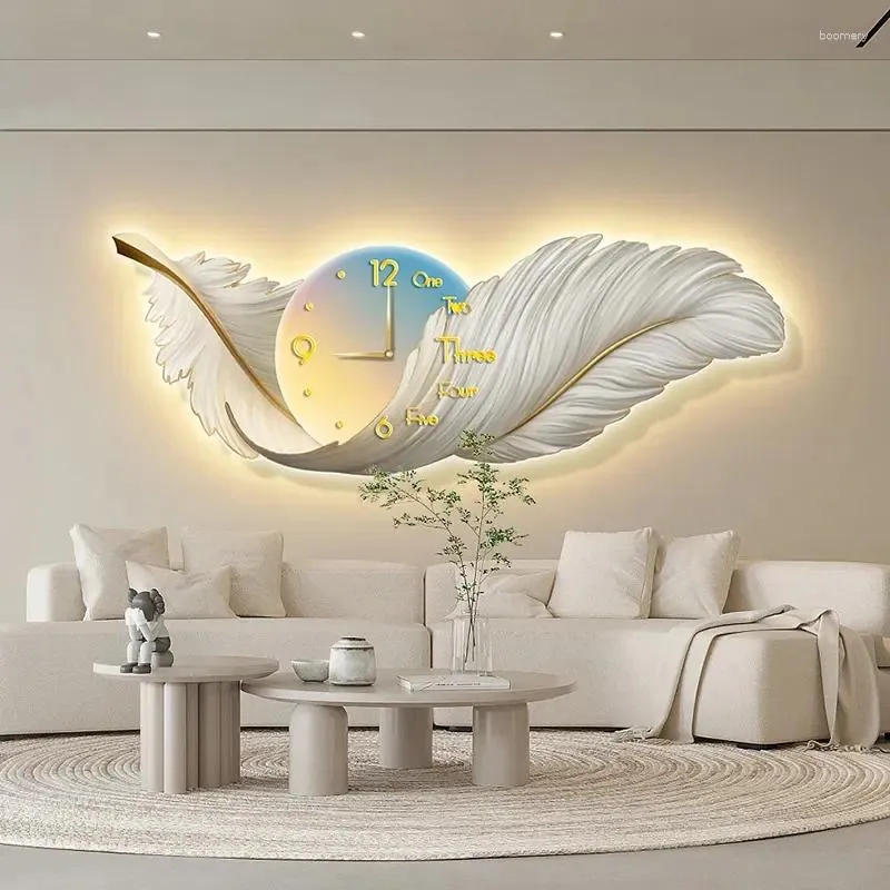 Wandlamp Creatieve LED Klok Woonkamer Slaapkamer Bed Hoofdbank Gang Decoratie Hangende afbeelding Geschilderde veer