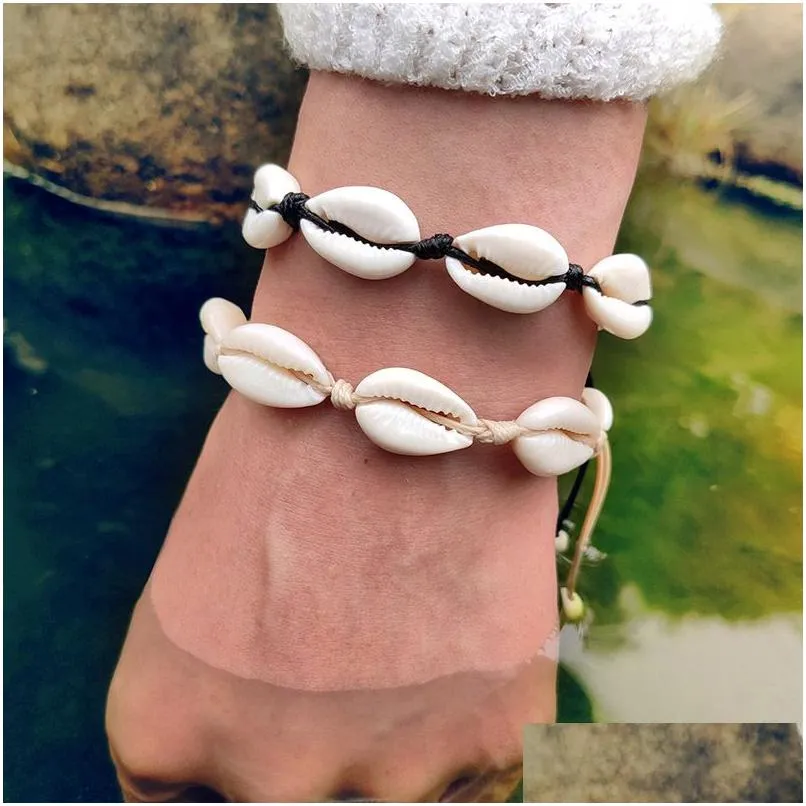 Perlen Böhmische Muschel Armband Für Frauen Mädchen Handgemachte Schnur Seil Muschel Ketten Männer Sommer Strand Wrap Armreif Mode Boho jude Dhdcp