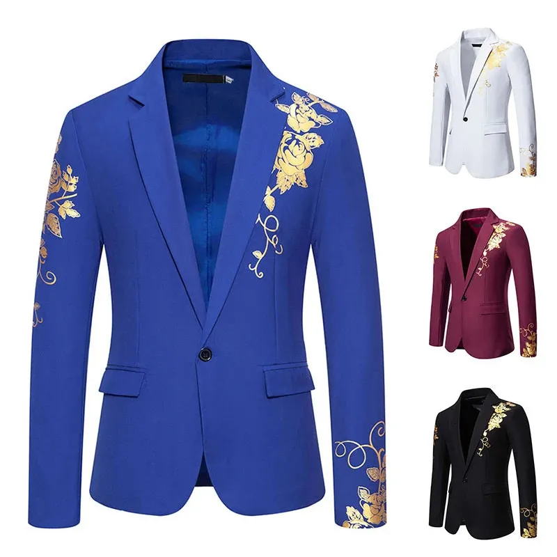Mens Single Button Set New Fashion Printed Casual Slim Fit Set Business Banquet Wedding Dress Herr Jacket 240327