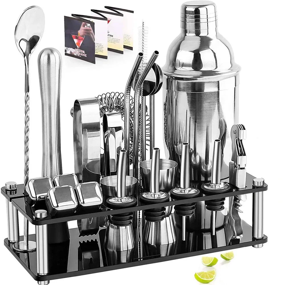 Bartender Kit Boston Cocktail Shaker Set With Acrylic StandStainless Steel Ice Cube For Mixed Drinks Martini Bar Tools Set 240319