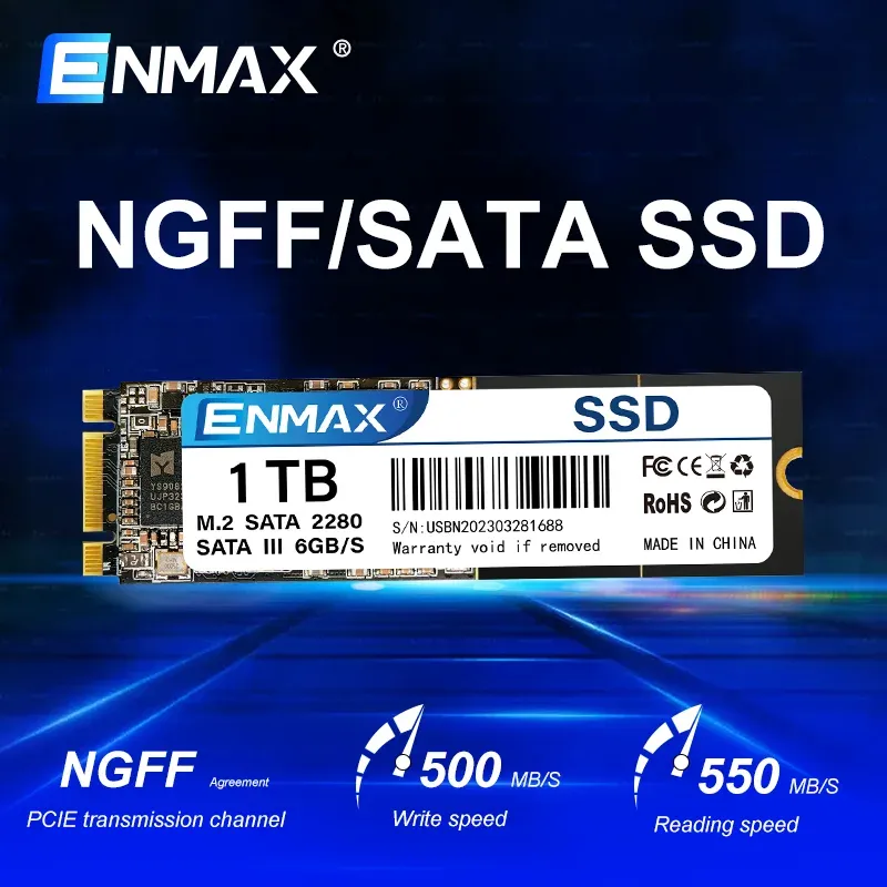Sürücüler Enmax M2 2280 SSD M.2 SATA 128GB 256GB 512GB 1TB HDD NGFF SSD 2242mm Disco Duro Masaüstü Dizüstü Bilgisayar için Duro 1TB M2 SATA HDD