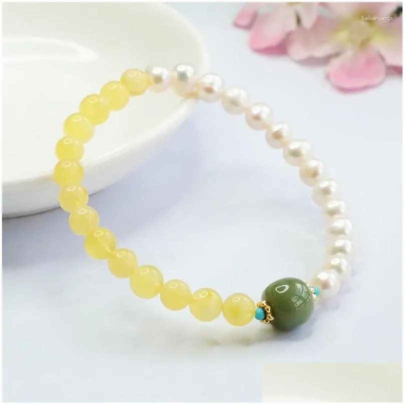 Beaded Strand Natural Amber Pearl Diy Bracelet Women Fine Jewelry Genuine Baltic Ambers Freshwater Pearls Nephrite Jades Beads Bracele Otwcm