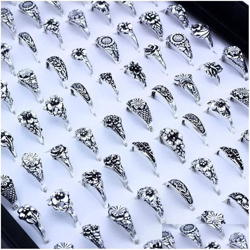 Band Rings Wholesale 100Pcs/Lot Ring Sier Hollow Heart Love Crown Flower Mix Style Fashion Finger For Women Wedding Gift Jewelry Drop Otlss