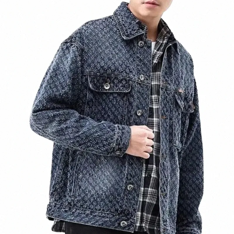 Denim Vestes Homme Cargo Esthétique Jeans Manteau pour Hommes Bleu Épaules Larges Vintage Hiver 2023 Porté Conseil Designer Grande Taille L 90CY #