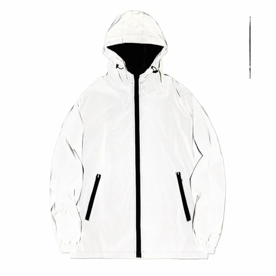 Neue Nacht Reflektierende Jacken Doppel Stoff Windjacke Mit Kapuze Jacke Männer Hip Hop Tänzer Sänger Wasserdichte Zipper Mäntel Outwear 02Ws #