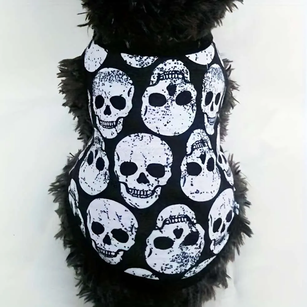 Şık Kafatası Basılı Evcil Gömlek Yaz - Mini'den Orta Köpeklere Mini Breezy% 100 Polyester Pullover Üstü, El Yıkama Bakımı
