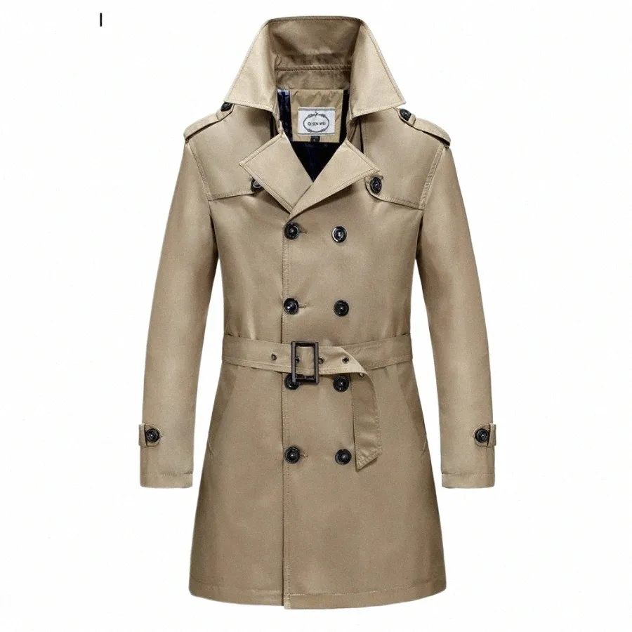 2024 Męska kurtka LG Trench Coats Spring Autumn British Style Busin Office Trench Solid Męska kurtka z podwójną piersią E59F#